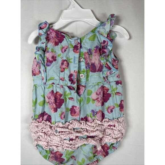 Ruffle Butts Blue Floral Romper Size 6-12 M Preowned - Picture 7 of 11